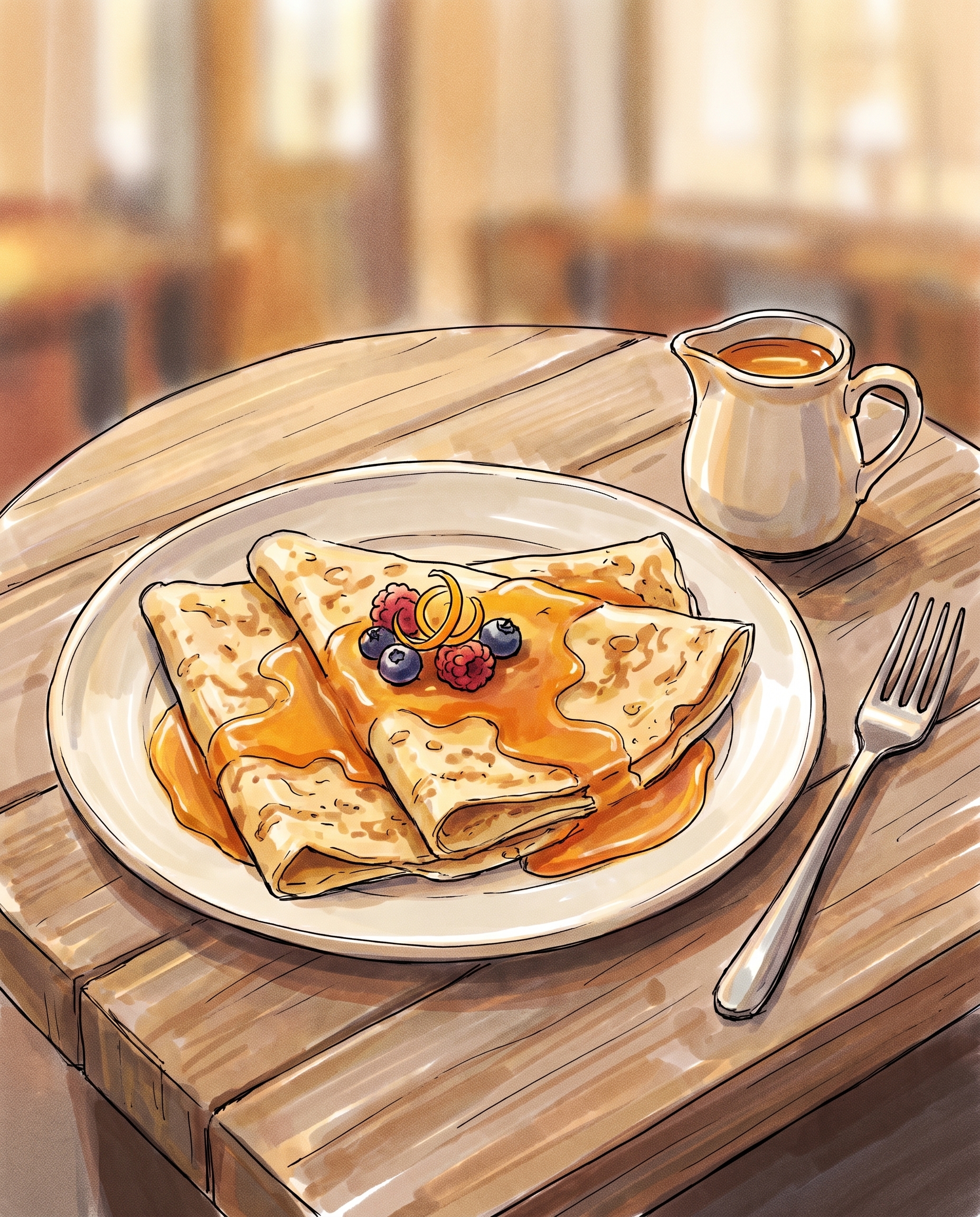 Крепы с апельсиновым соусом и ягодами