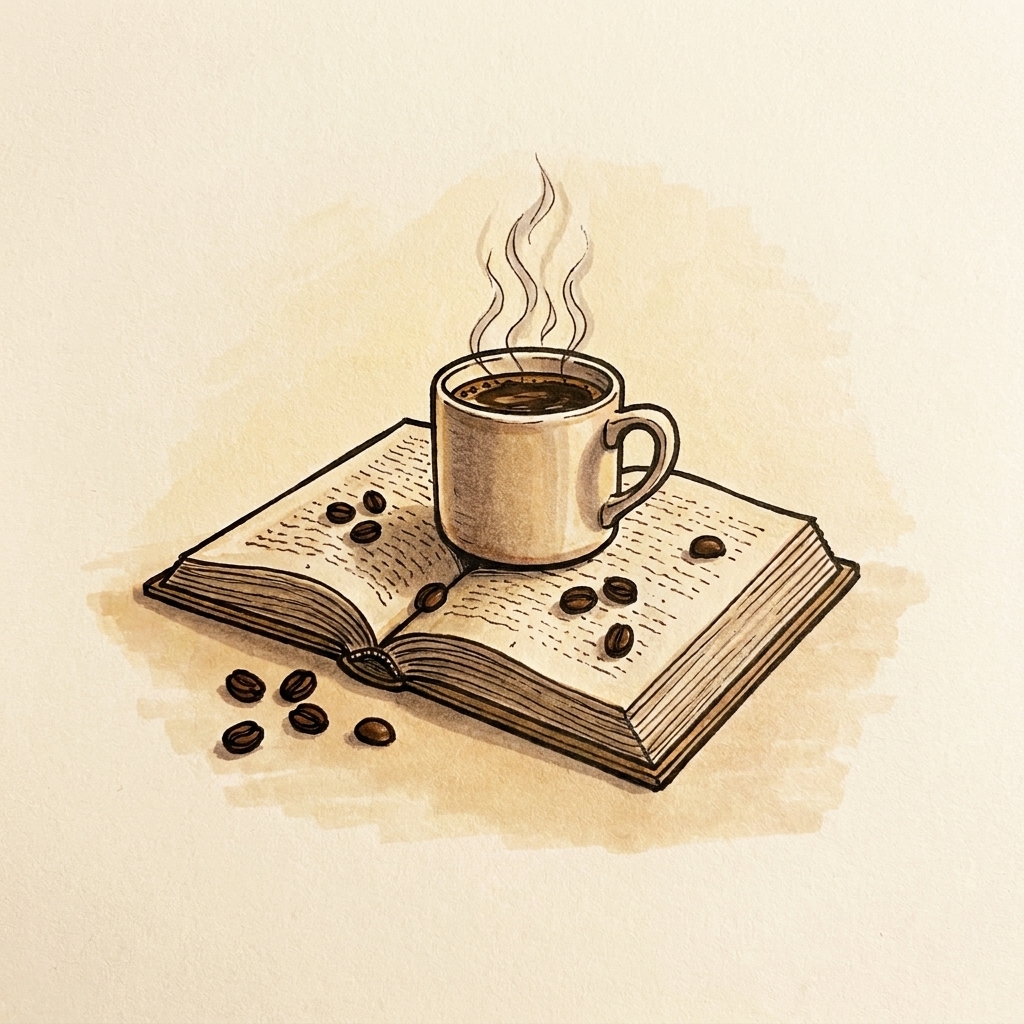 Чашка кофе на раскрытой книге